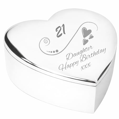 Image of Chris Bag Of Goodies 21st 21 Twenty First Birthday Gift For Daughter Engraved Silver Finish Heart Shaped Trinket Box Keepsake Present Idea from Mum and Dad