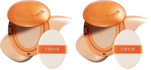 Image of TIRTIR Mask Fit Ai Filter Cushion Foundation | AI-Like Semi-Matte Finish - Up to 72-Hour Medium to Full Coverage Korean BB Cushion Make up Beauty, #22N Shell Beige, 0.63 Fl Oz (Pack of 2)