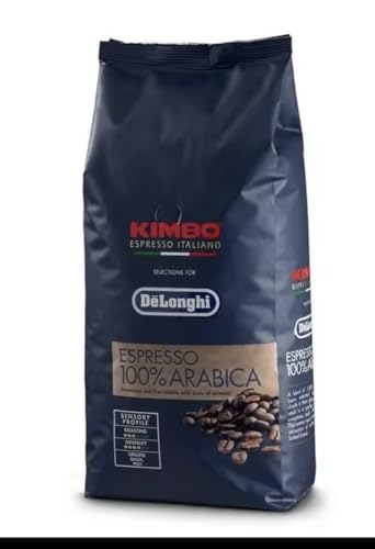 DeLonghi Kimbo Café en Grano Natural 1kg Espresso 100% Arabica para Moler y para Cafetera Superautomática - Café de Tueste Medio, Intensidad 4/6, Aroma 3/6 y Sabor Dulce con Toques de Caramelo