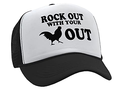 Rock Out with Your Cock Out - Funny Sexy - Vintage Retro Style Trucker Cap Hat (Black)