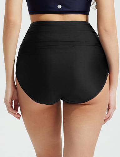 baleaf Women's High Waisted Bikini Bottoms Full Coverage Ruched Bathing Suit Tummy Control Swimsuit Bottom2