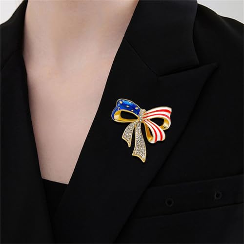 Image of Rhinestone USA Flag Brooch Pin for Women Men Shiny Crystal 4th of July American Patriotic Medal Brooches Dress Accessories Independence Presidential Election Day