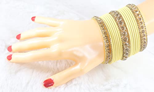 Image of NMII Non-Precious Metal Base Metal and Studded Zircon Gemstone and Matte Finish Worked Bangle set for Women /Girls