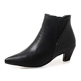 JOEUSTY Women's Kitten Low Heels Western Chelsea Ankle Boots Pointed Toe Elastic Fall Winter Dressy Short Booties Black 4 M US
