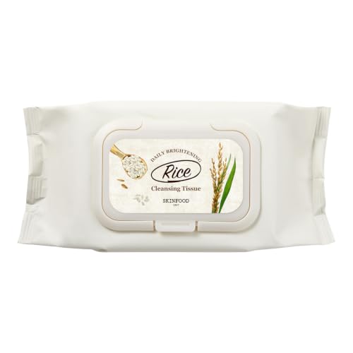 SKINFOOD Rice Cleansing Wipes - Daily Hypoallergenic Rice Nourishing Makeup Remover Tissue Wipe - Facial Skin Clear & Refreshed - Korean Beauty Face Wipes for Women - Travel Makeup Wipes (80 Sheets)