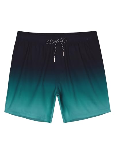 Gleeease Swimsuit Men Mens Beach Shorts 7 inch with Mesh Liner Pockets Drawstring Quick Dry Stretch Lined Funny Beach Swimming Pool Surf Gradient Blue Large Swim Trunks