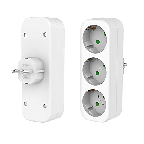 2 Stück Mehrfachstecker für Steckdose, 3er Steckdosenadapter, 3 Fach Steckdosenverteiler, 3 in 1Tragbare Wandplatte Steckdose, 250V/16A, 4000W Max, für Büro, zu Hause, Reisen Cover
