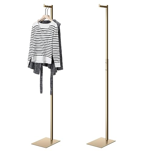 Menkxi 2 Pack Adjustable Single Costumer Clothes Stand Adjustable from 48" to 72" Clothing Display Metal Freestanding Garment Holder Costumer Rack for Large Shop Retail Store(Gold)