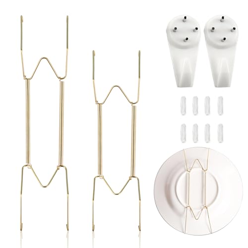 2 Pièces Crochets Muraux Ongles non marquants, Crochets Muraux Invisibles pour Assiettes et Décoration - Supports en Acier Inoxydable de 8 et 10 Pouces avec Manchons de Protection