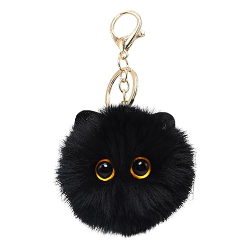 Demsyeq Porte-clés décoratif – Boule en peluche en forme de chaton – Gadgets de collection, décoration esthétique pour les amoureux des animaux, adultes, épouse, petite amie, mère, Noir , Refer to