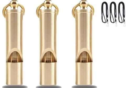 Auspicfly Emergency Brass Safety Whistles with Lanyard (3-Pack)
