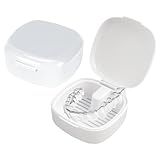 Zahnprothesenbox mit Sieb, Zahnspangendose Gebissdose, Tragbare Prothesendose Abdeckung, Zahnprothese Box Retainer, Spangendose für Reinigung Zahn Prothesen Aufbewahrungsbox (Weiß)