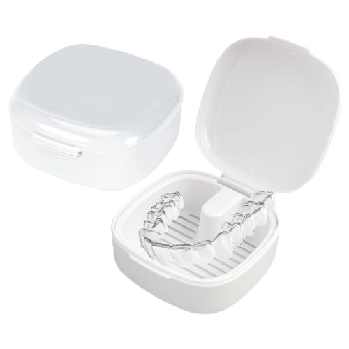 Porta Apparecchio Denti con Cestello, Porta Apparecchio Denti Custodia Ortodontiche Apparecchio Dentale Catola per Protesi Dentarie Portatile per Ammollo e Conservazione di Protesi Dentarie (Bianco)