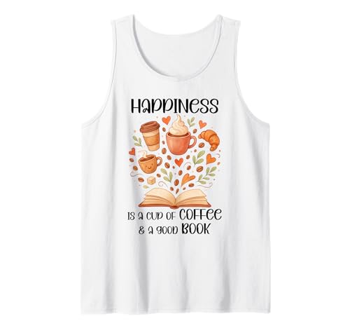 Happiness Cup of Coffee and a Good Book Lovers Fall Reading Débardeur