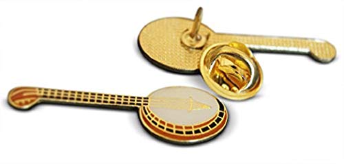 3-Piece String Banjo Guitar Musician Lapel or Hat Pin & Tie Tack Set with Clutch Back by Novel Merk