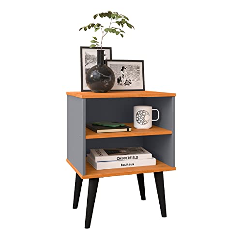 Conjunto com 2 Mesas de Cabeceira Retrô Rpm com Nicho - Cinza / Cinamomo - Rpm Móveis