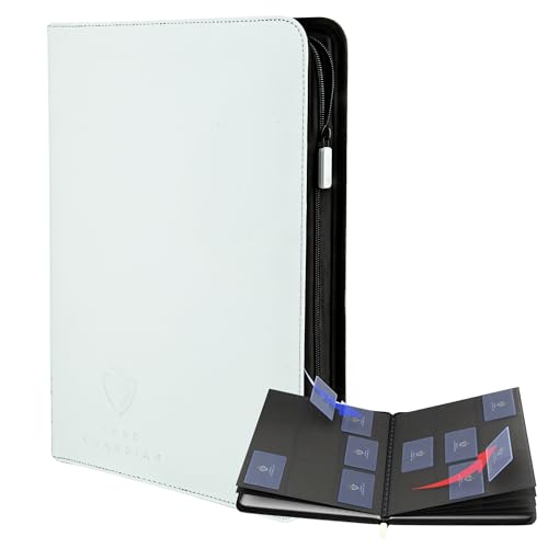 Card Guardian - Carpeta premium de 9 bolsillos con cremallera para 360 tarjetas, bolsillos laterales de carga para juegos de cartas coleccionables TCG (blanco)
