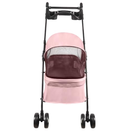 Poussette chien tout terrain rose avec panier de rangement pliable 4 roues pour chat