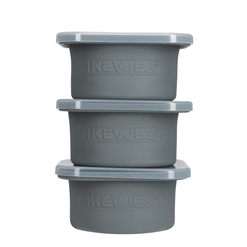 KEVJES PLUS Large 1000ml Pizza Dough Proofing Boxes for DIY Artisan Pizza, Food Grade Silicone Stackable Containers with Lids. Freezer, Fridge, Dishwasher Safe (3Space Grey Plus)