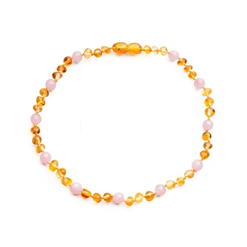 Baltic Proud Amber Necklace for Women and Men (Authentic, Certified) - 18 inches, Honey Rose (Polished) - Unisex Amber Jewelry for Adults - Bead Necklace