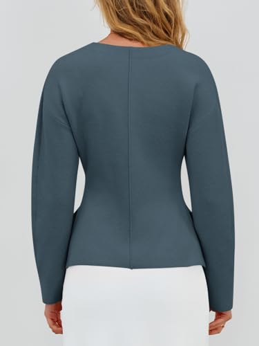 Image of Saodimallsu Womens V Neck Sweater Blazer Peplum Long Sleeve Knit Open Front Split Cardigan Sweaters
