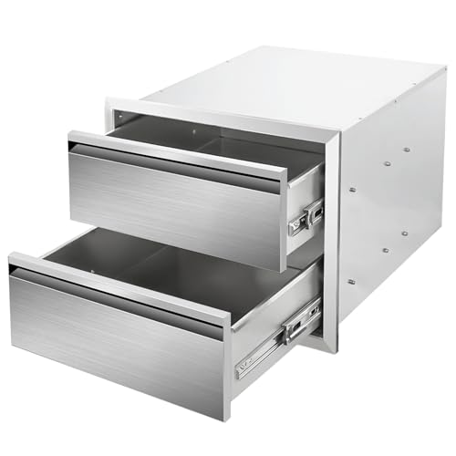 Image of Outdoor Kitchen Drawers 18 inch W x 15 inch H x 23 inch D Stainless Steel Drawer BBQ Double Drawers with Hidden Handle for Outdoor Kitchen Island, Patio Grill Station