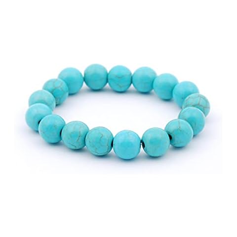 Turquoise Beaded Bracelet 8mm - Precious Gemstone Round Beads Stretch Bracelet - Gemstone Healing Chakra Bracelet - Anxiety Crystal Reiki Natural Stone Statement Bracelet Men Women Cover