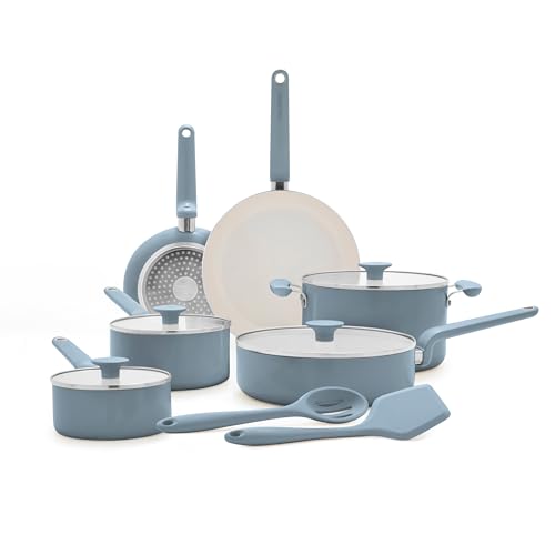 Image of GreenPan Rio Advanced 12 Piece Cookware Set, Ceramic Nonstick PFAS-Free Pots & Pans with Cooking Utensils, Induction Ready, Dishwasher & Oven Safe, Blue