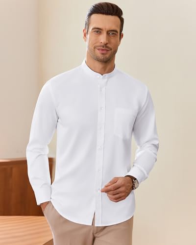 J.VER Men's Banded Collar Dress Shirt Mandarin Long Sleeve Button Down Shirts Stretch Collarless Tops with Pocket3