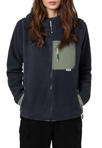 Sublevel Damen Teddyfleecejacke mit Brusttasche und Kapuze dark-blue L