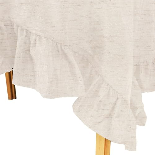 Castle Selection 60"x102" Decorator Tablecloth Dining and Banquet Rustic Style Linen Ruffled Edge (Natural) by Castle Selection - Used condition - Image 3