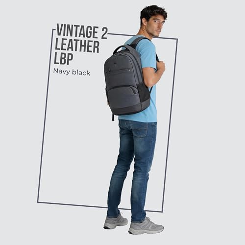 Gear Vintage2 28L Medium Faux Leather Water Resistant Anti Theft Laptop Bag/Office Backpack for Men/Women - Navy