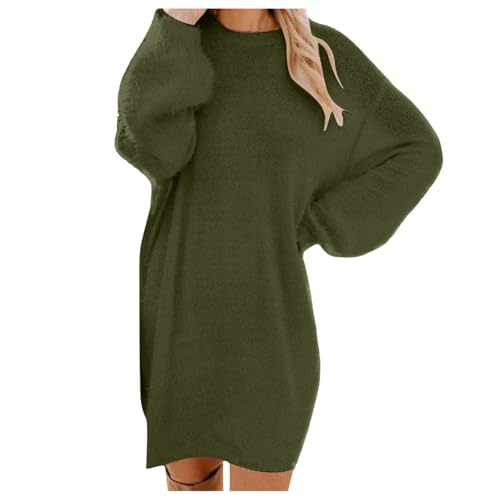 Kleid Schwarz Damen Pulloverkleid Damen Oversize Strickkleid Herbst Winterkleid Locker Longpullover Modische KnielangWollkleid Langarm Pullis Rundhals...