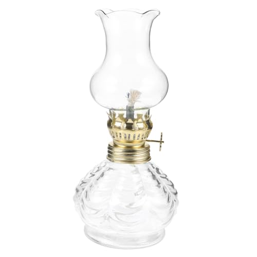BAZEITFLOW Lámpara de Queroseno Retro de Vidrio Transparente Lámpara de Aceite para Decoración de Mesa y Ambiente Uso Interiores y Exteriores Diseño Clásico Vintage
