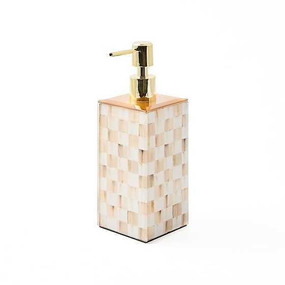 Image of MACKENZIE-CHILDS Glass Soap Pump, Brown-and-White Mocha Check