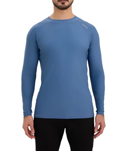 SURFEASY Camisa Compresión para Hombre,Camisa de protección Manga Larga para Surf, natación, Actividades al Aire Libre, Rashguard Secado Rápido, Gris Azul, XXXL