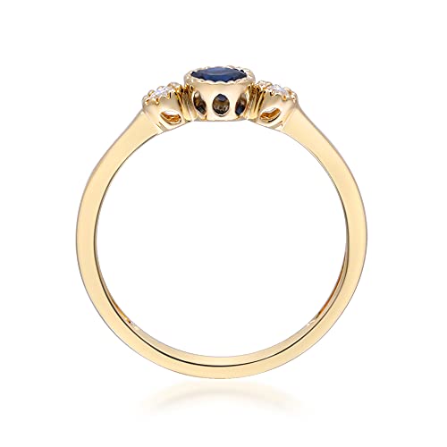Gin & Grace 10K Yellow Gold Genuine Blue Sapphire Ring With Diamonds For Women | Ethically, Authentically & Organically Sourced (Round-Cut) Shaped Sapphire Hand-Crafted Jewelry For Her | Sapphire Ring For Women #TOP3