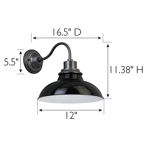 Image of Design House 588566-GBG Hamilton Industrial Farmhouse 1-Light Indoor /Outdoor Wall Mount 12-Inch Light with Metal Shade for Porch Entryway Kitchen, Gloss Black and Galvanized