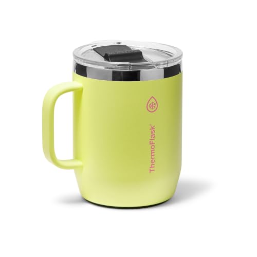 Image of ThermoFlask Drinkware 12 oz Coffee Mug - Double-Wall Insulated for Hot & Cold Drinks - Lightweight & Simple with Innovative Press In Slider Lid - Modern & Durable - Unmellow Yellow