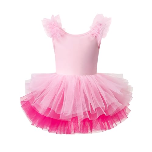 KARETT Tutu Dresses for Toddler Girls Sleeveless Ballet Outfit Ballerina Dress Pink Rose 4-5Y