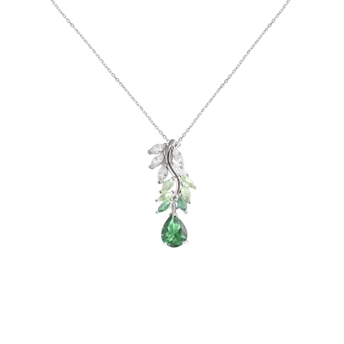 925 Sterling Silver Green Gemstone Pendant Necklace for Women Christmas Anniversary Birthday Gifts for Wife Girlfriend Elegant Style