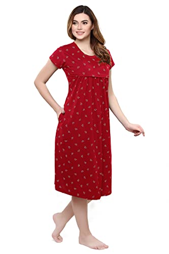 Image of TIGYWIGY Women's Cotton Printed Knee Length Maternity /Feeding /Nursing Nighty