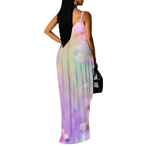 Image of SUZONANA Women's Plus Size Summer Dresses Spaghetti Print Maxi Dresses Long Loose Sundresses
