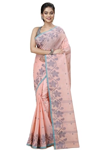 Sari du Bengale en pur coton tissé main - Élégance traditionnelle rose layette