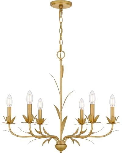 Quoizel Maria 6-Light Gold Leaf Chandelier with Nature-Inspired Leaf Details, Traditional Candle-Style Chandelier for Dining Room, Living Room, Kitchen, Bedroom, or Office