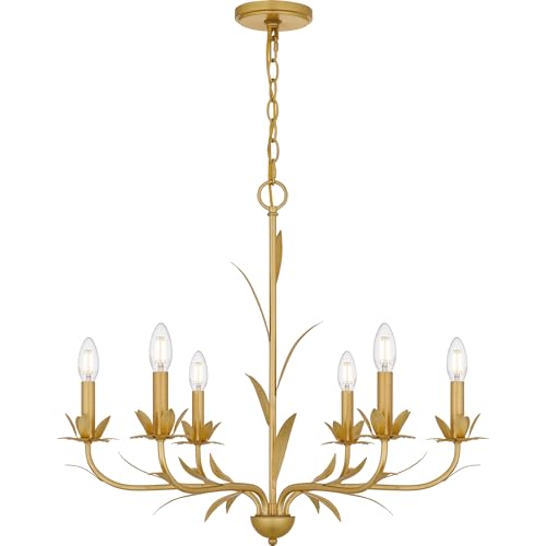Quoizel Maria 6-Light Gold Leaf Chandelier with Nature-Inspired Leaf Details,