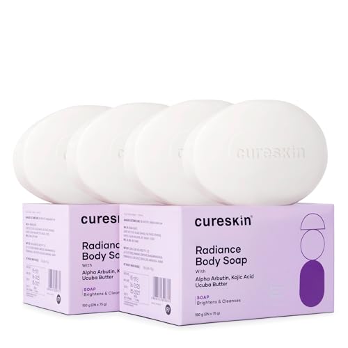 Image of Cureskin Radiance Body Soap | For Pigmentation & Sun Damage with Alpha Arbutin, Kojic Acid and Ucuba Butter | Soap Tan Removal, 75 g (Pack of 4)