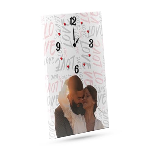 Quadro Orologio Con illustrazione foto, Tela 40x60 cm Personalizzata con disegno per Regalo Decorativo Anniversario Matrimonio Compleanno Famiglia