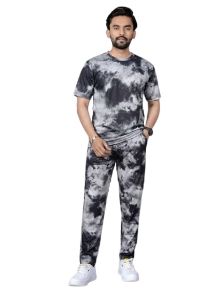 Men's Tie Dye Co-Ord Set | Printed Half Sleeve T-Shirt & Track Pants Combo | Comfortable Casual Lounge Wear Night Suit Gym Wear Travel Outfit for Men (SIZE M)-image-8