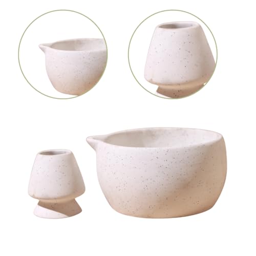 Image of Craftribal Handmade Ceramic Solid Matcha Bowl with Whisk Holder - Pottery Chawan for Japanese Tea Ritual, Matcha Lovers & Gifting|Bowl - 5.5 inches|Holder-2.5 inches|Color-White